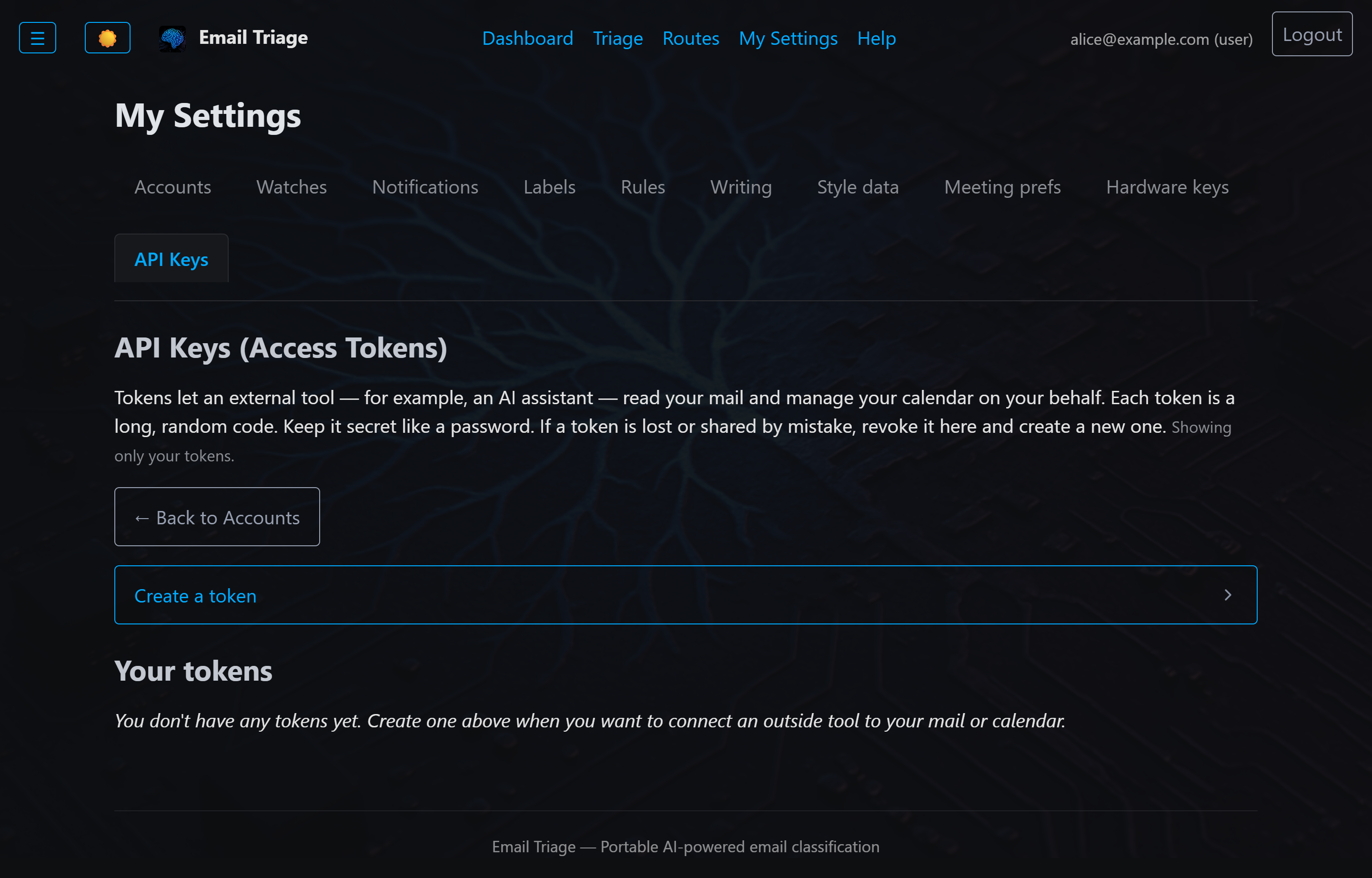 API token management