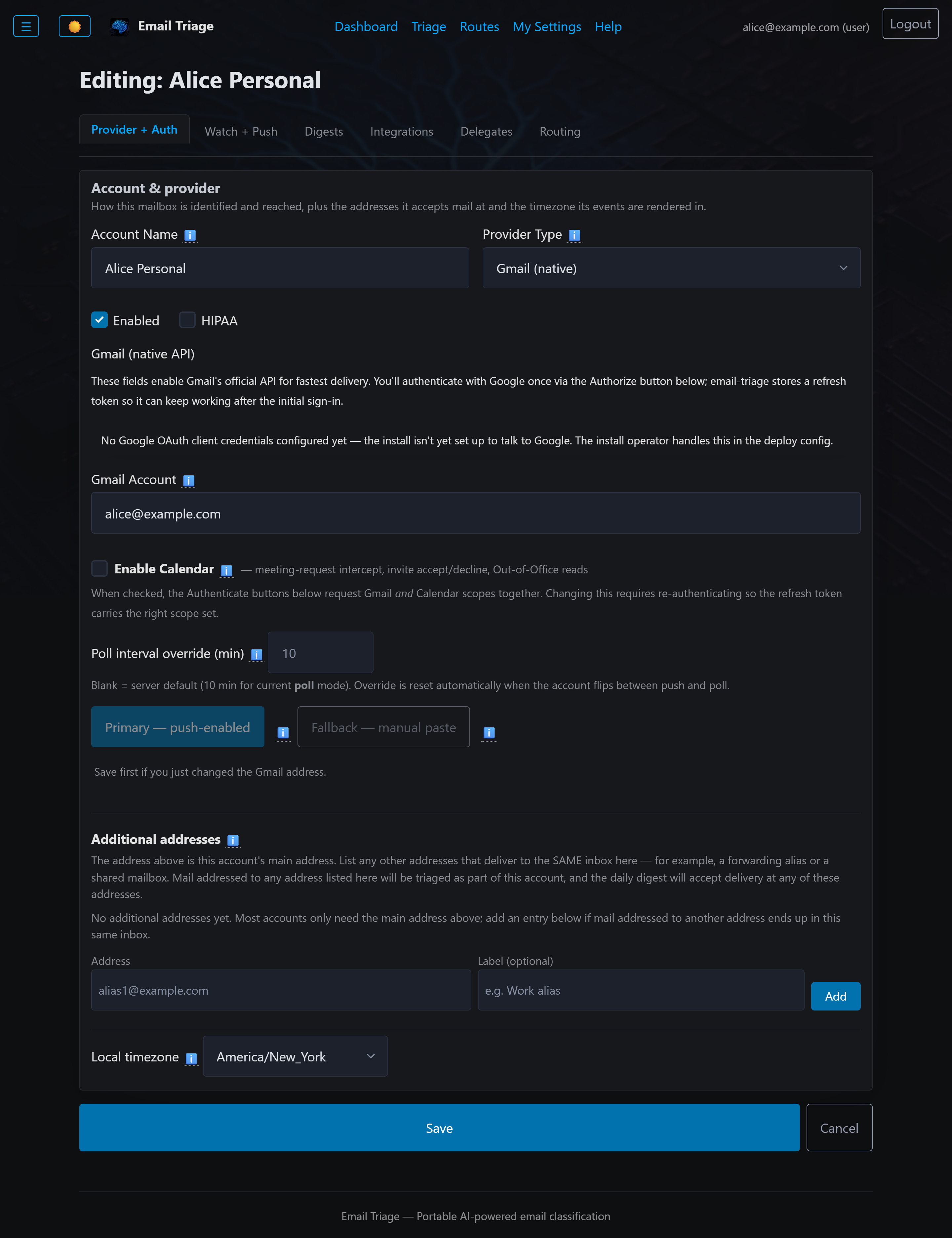 Account edit page