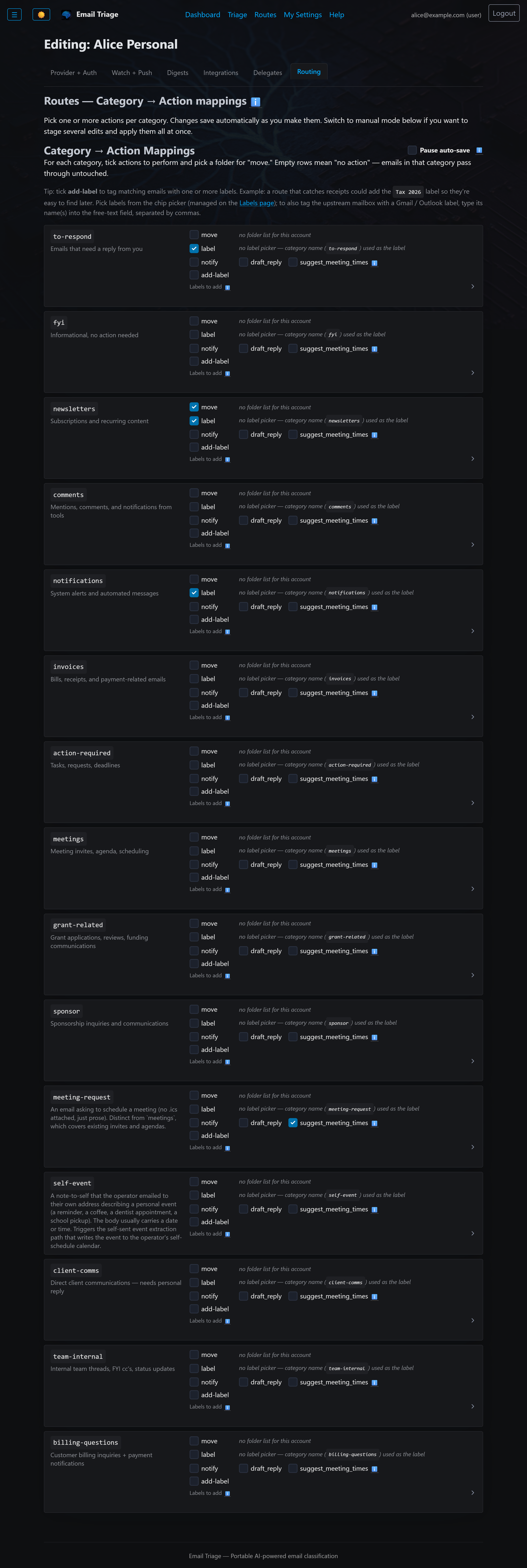 Routes editor